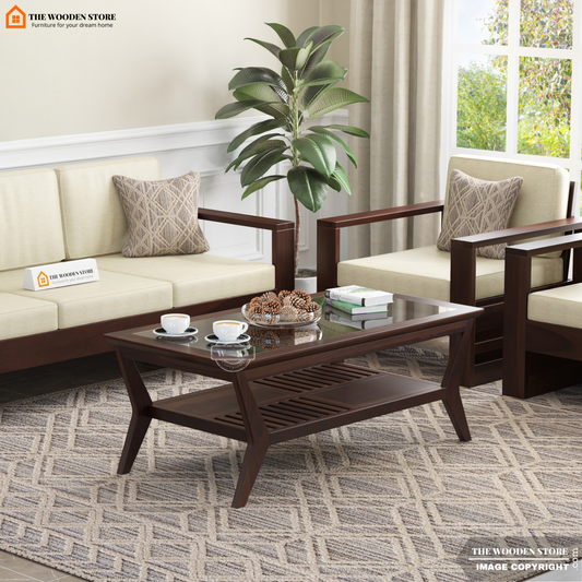 Forge Glass Top Coffee Table (Walnut Finish)