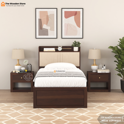 Jensen Upholstered Single Bed With Storage (Walnut Finish)