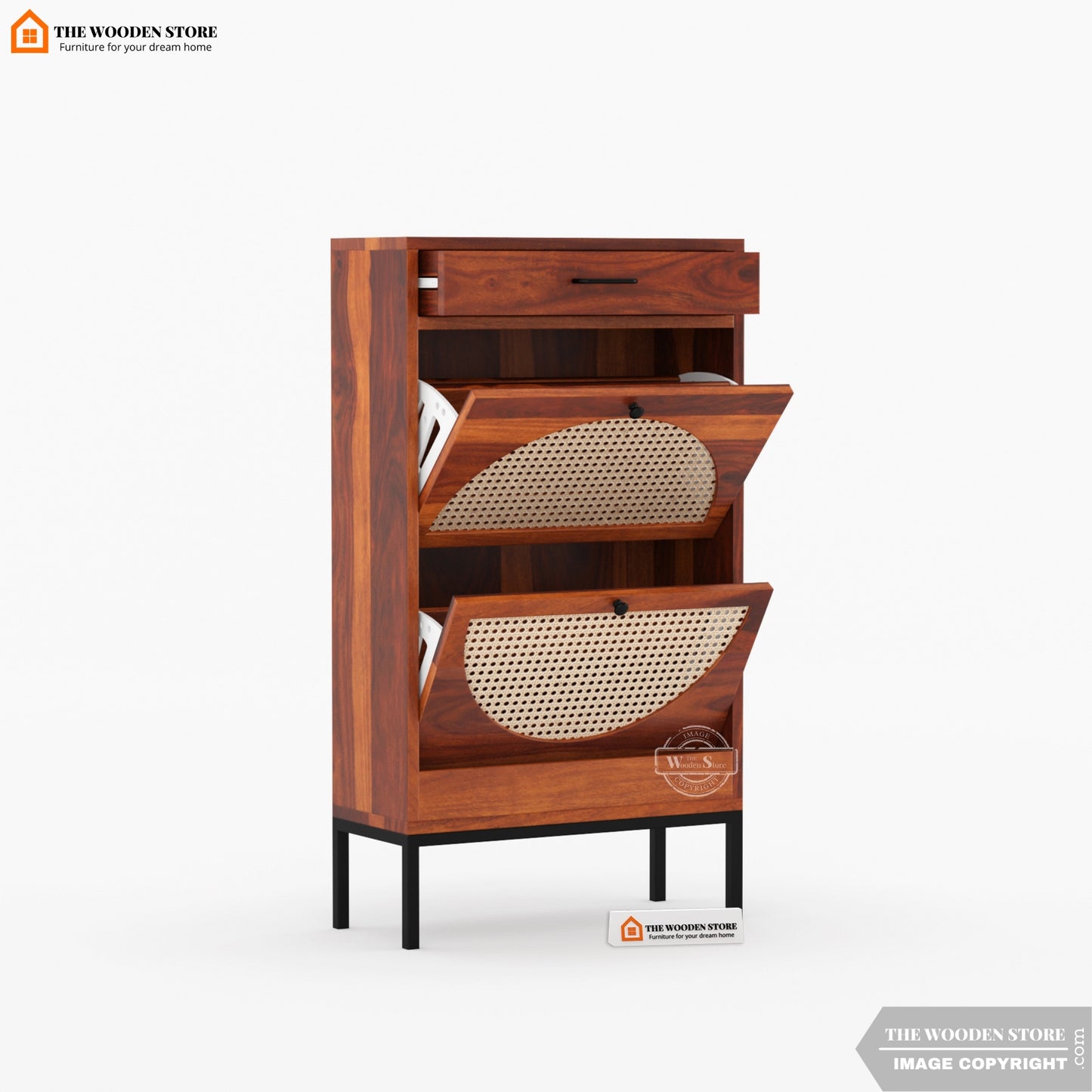 Cerina Rattan Tilt Out Shoe Rack (Honey Finish)