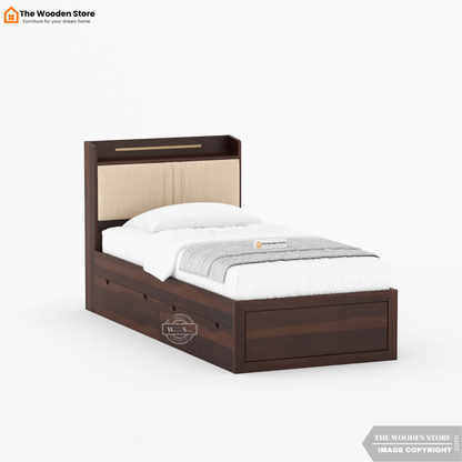 Jensen Upholstered Single Bed With Storage (Walnut Finish)