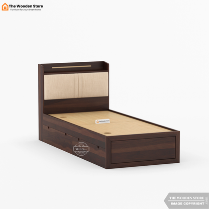 Jensen Upholstered Single Bed With Storage (Walnut Finish)