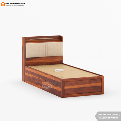 Jensen Upholstered Single Bed With Storage (Honey Finish)
