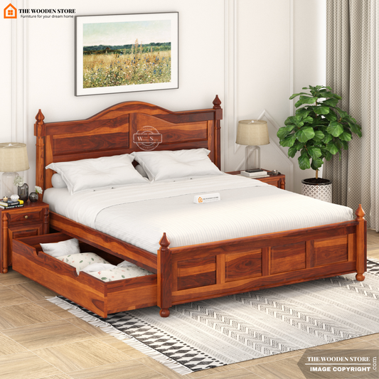 Boonville Bed with Drawer Storage (King Size, Honey Finish)
