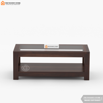 Cove Glass Top Coffee Table (Walnut Finish)