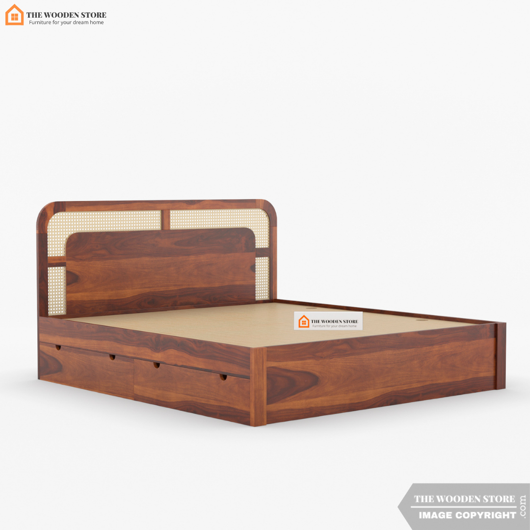 Emma Bed with Drawer Storage (King Size, Honey Finish)