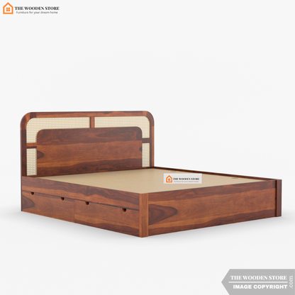 Emma Bed with Drawer Storage (King Size, Honey Finish)