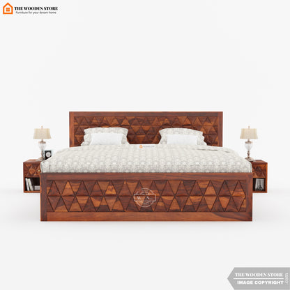 Trihex Bed with Drawer Storage (King Size, Honey Finish)