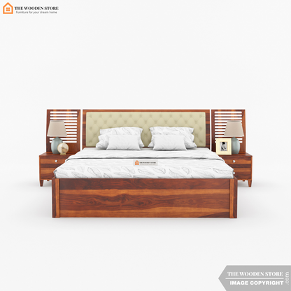 Prince Drawer Storage Bed With Bedside (King Size, Honey Finish)