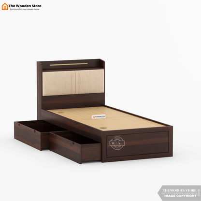 Jensen Upholstered Single Bed With Storage (Walnut Finish)
