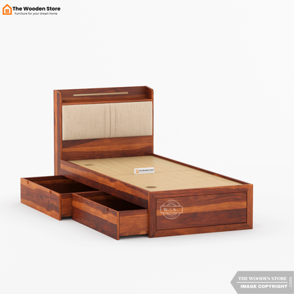 Jensen Upholstered Single Bed With Storage (Honey Finish)