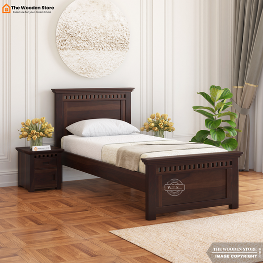 Donald Single Bed Without Storage (Walnut Finish)