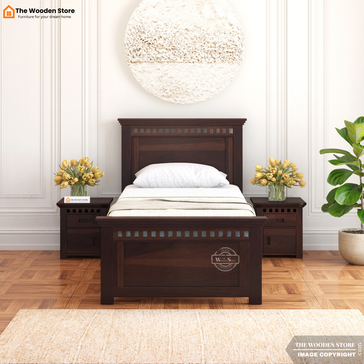 Donald Single Bed Without Storage (Walnut Finish)