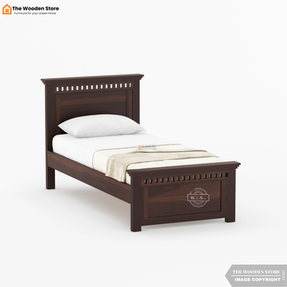 Donald Single Bed Without Storage (Walnut Finish)