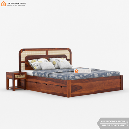 Emma Bed with Drawer Storage (King Size, Honey Finish)