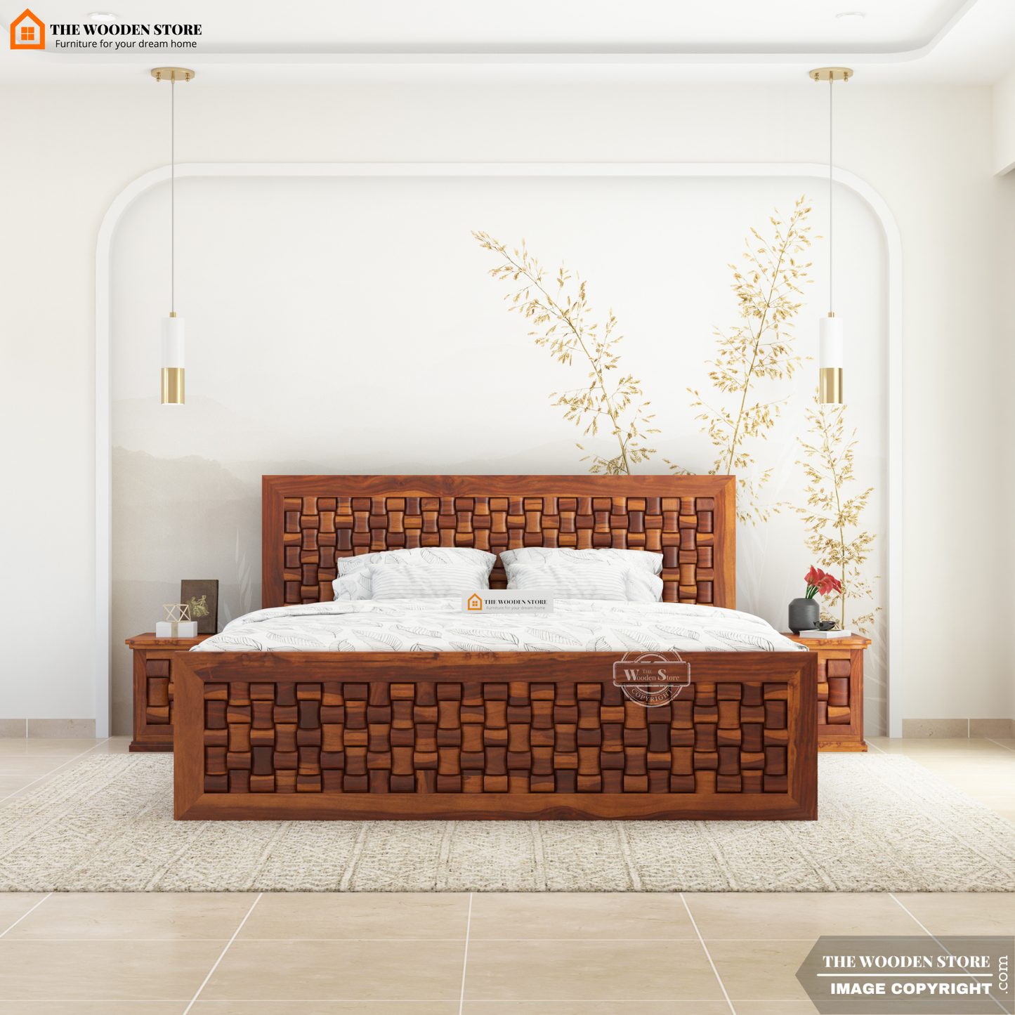 Woodwave Hydraulic Bed With Storage (King Size, Honey Finish)