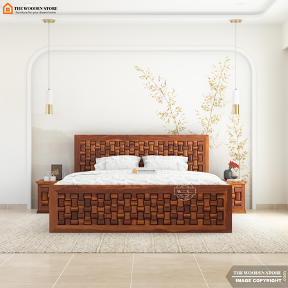 Woodwave Hydraulic Bed With Storage (King Size, Honey Finish)