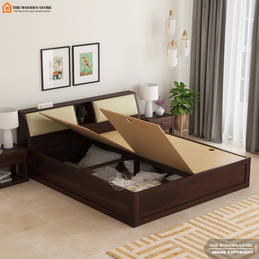 Walker Bed With Box Storage (King Size, Walnut Finish)