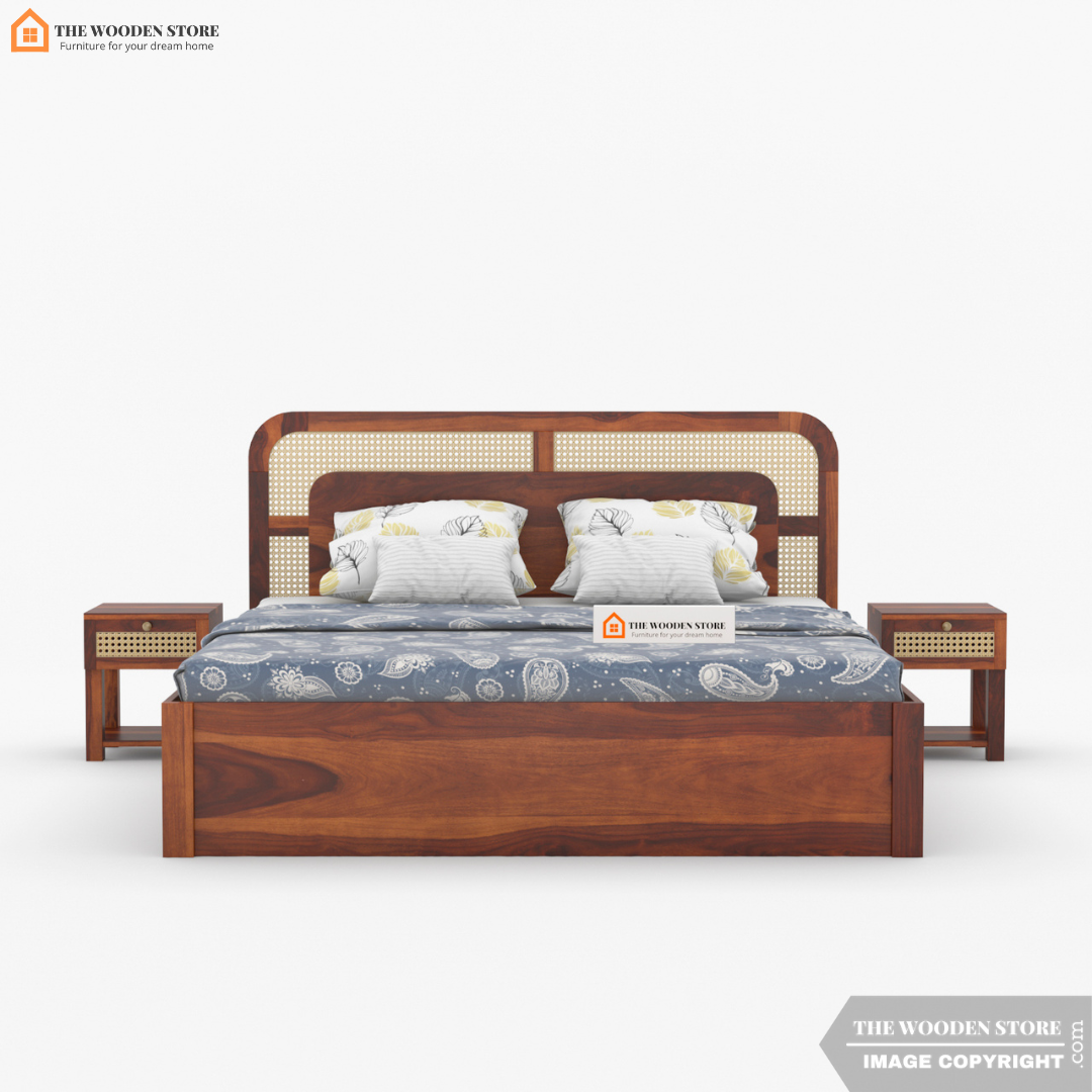 Emma Bed with Drawer Storage (King Size, Honey Finish)