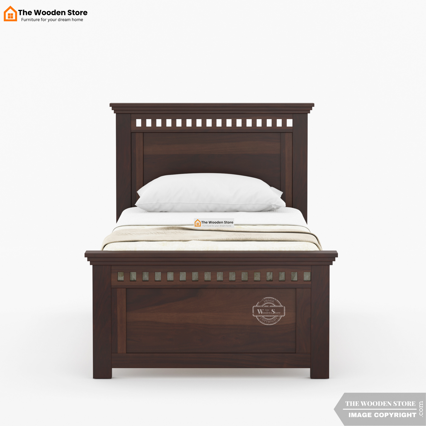 Donald Single Bed Without Storage (Walnut Finish)