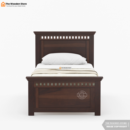 Donald Single Bed Without Storage (Walnut Finish)