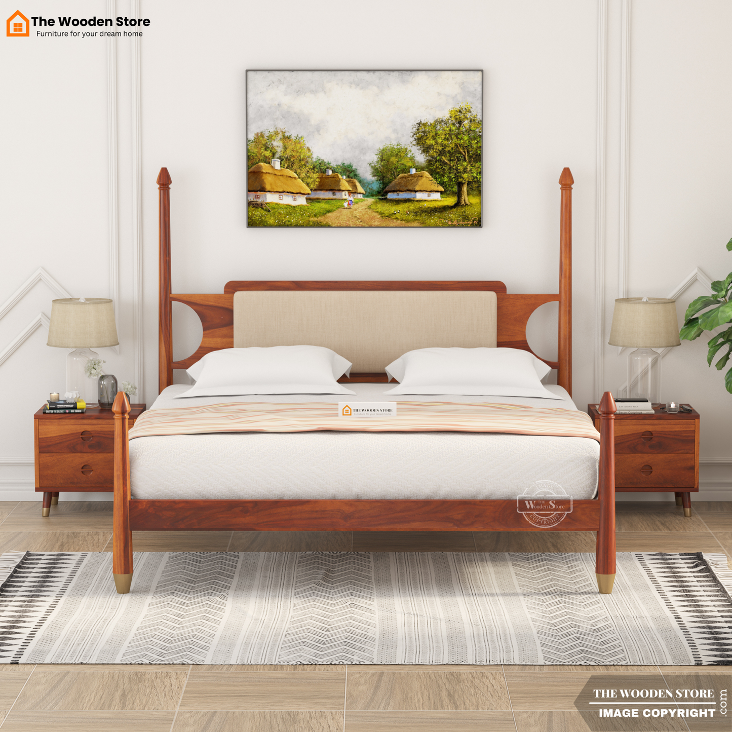 Belair Poster Bed without Storage (Queen Size, Honey Finish)