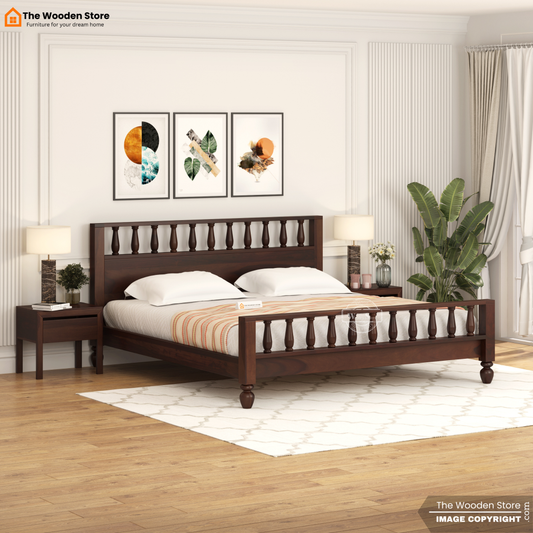 Albus Bed without Storage (King Size, Walnut Finish)