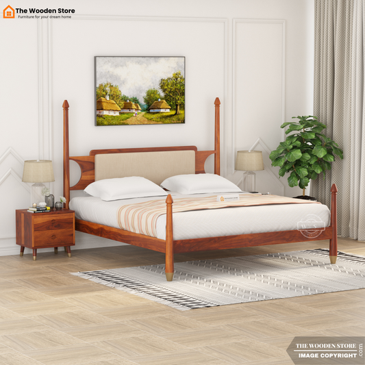 Belair Poster Bed without Storage (King Size, Honey Finish)