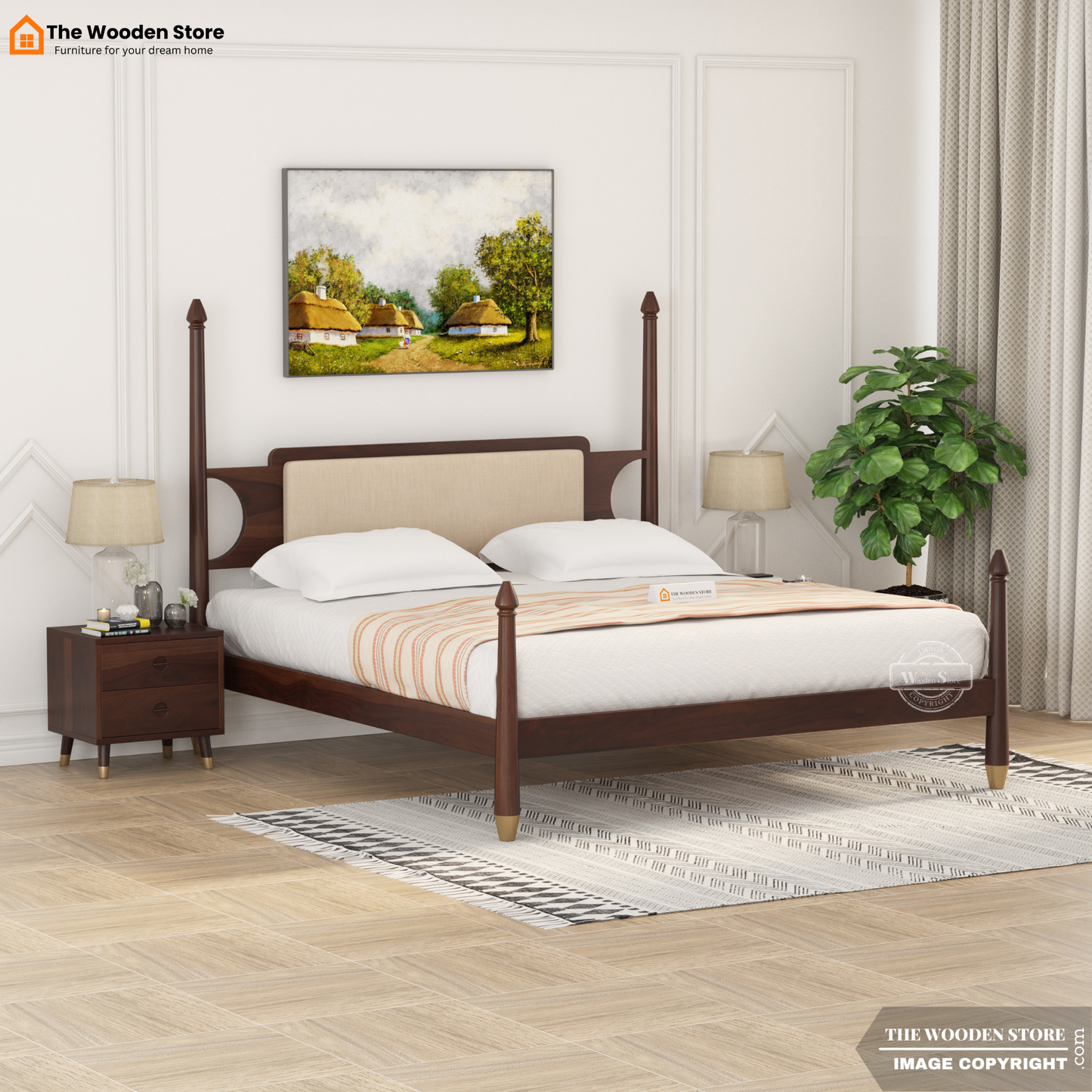 Belair Poster Bed without Storage (Queen Size, Walnut Finish)