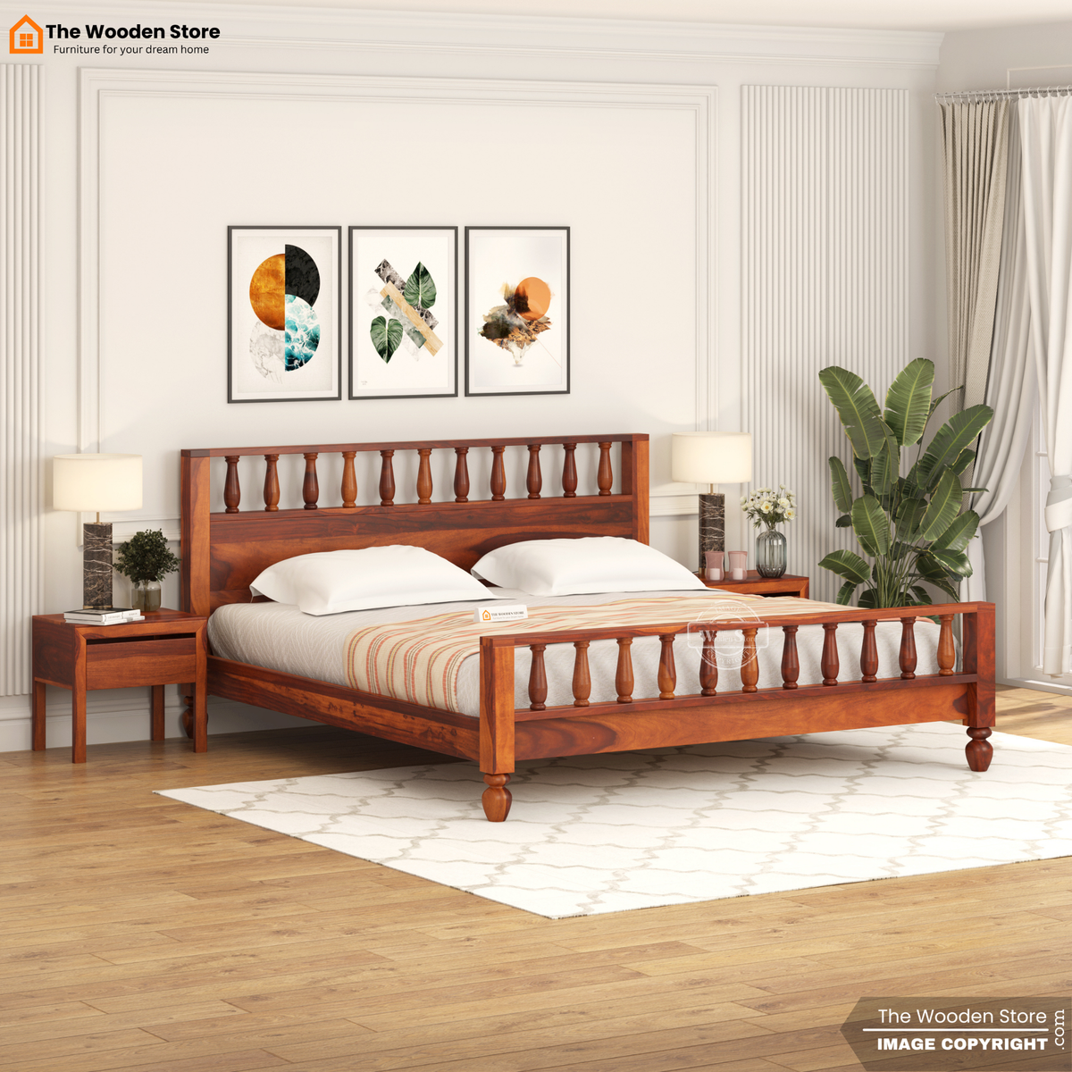 Albus Bed without Storage (King Size, Honey Finish)