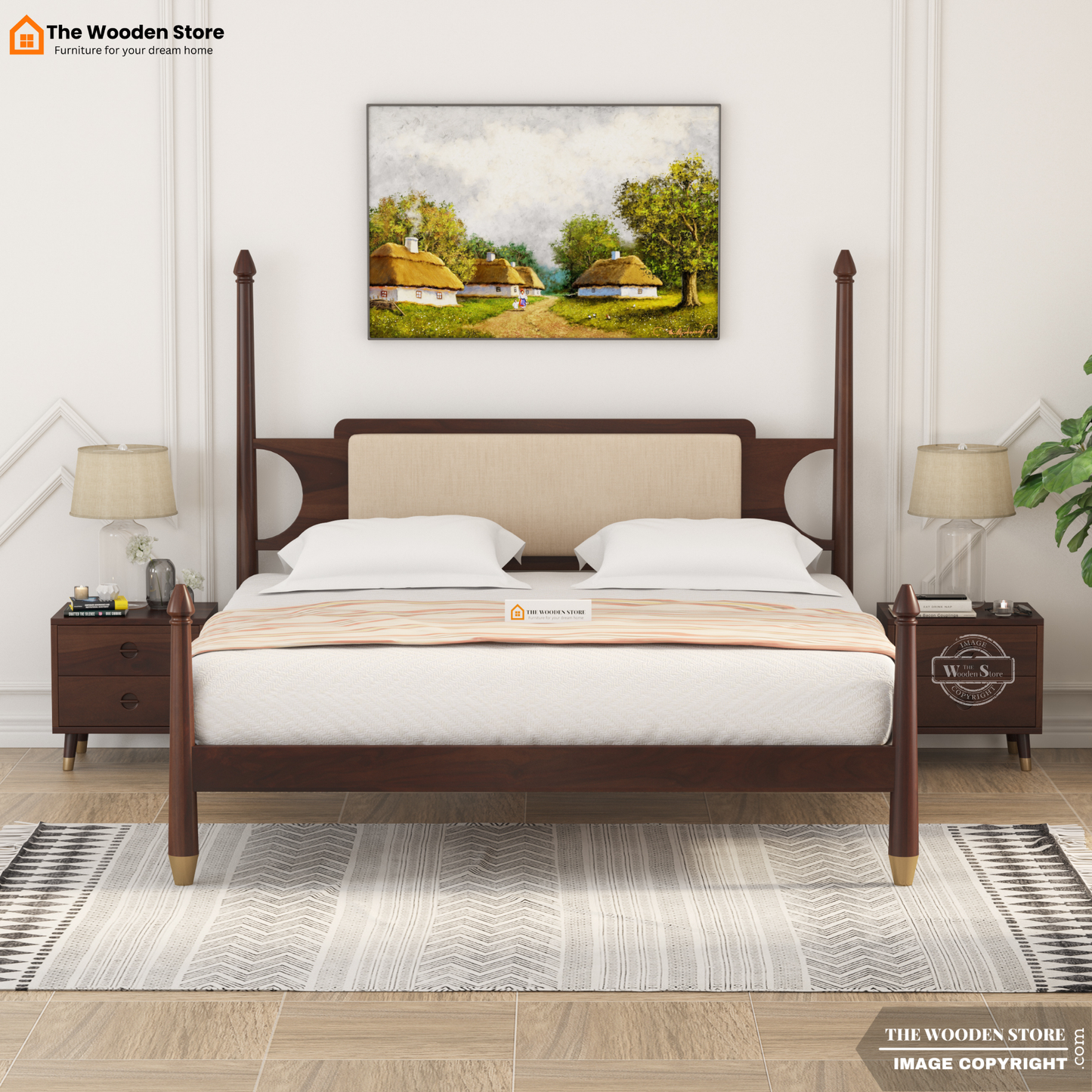 Belair Poster Bed without Storage (Queen Size, Walnut Finish)