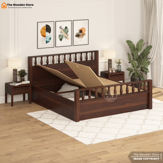 Albus Bed With Box Storage (King Size, Honey Finish)