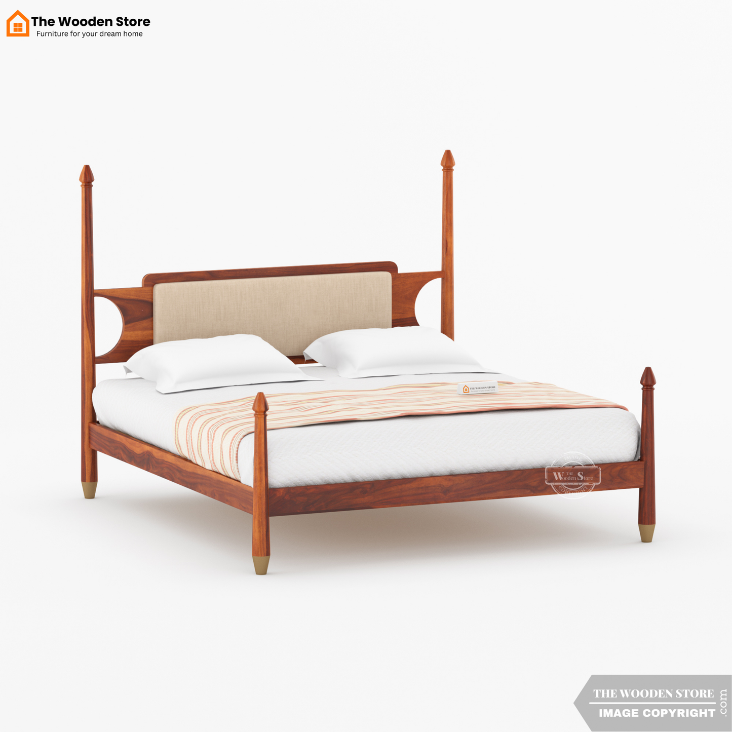 Belair Poster Bed without Storage (Queen Size, Honey Finish)