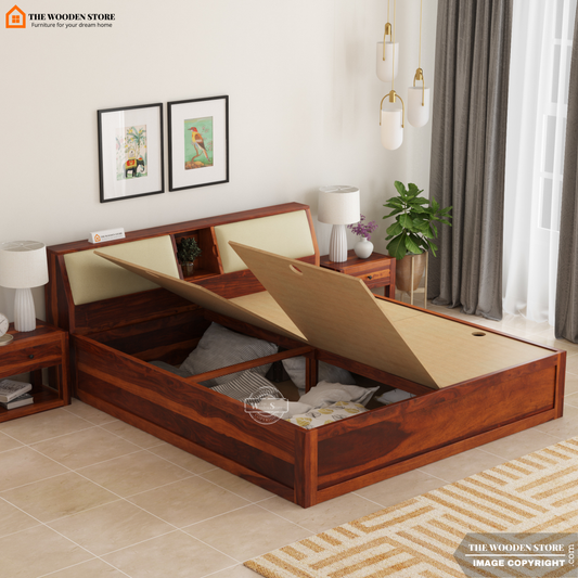 Walker Bed With Box Storage (King Size, Honey Finish)