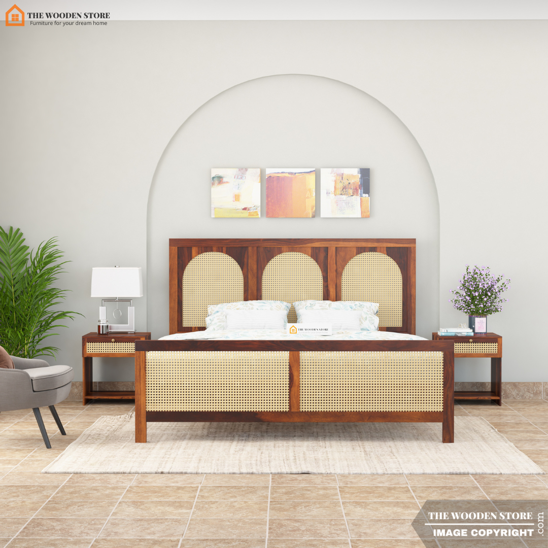 Olivia Double Bed Without Storage (King Size, Honey Finish)