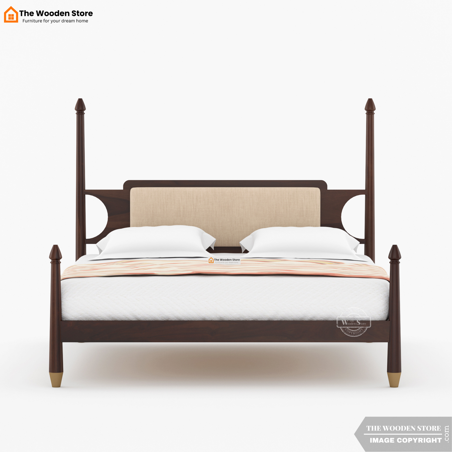 Belair Poster Bed without Storage (Queen Size, Walnut Finish)