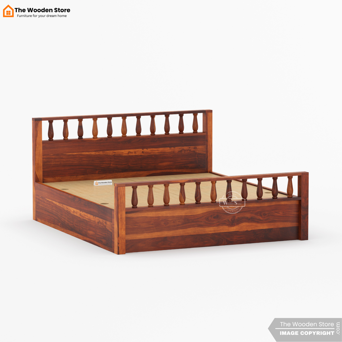 Albus Bed With Box Storage (King Size, Honey Finish)