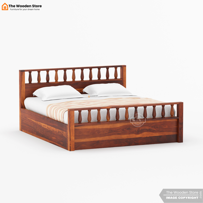 Albus Bed With Box Storage (King Size, Honey Finish)