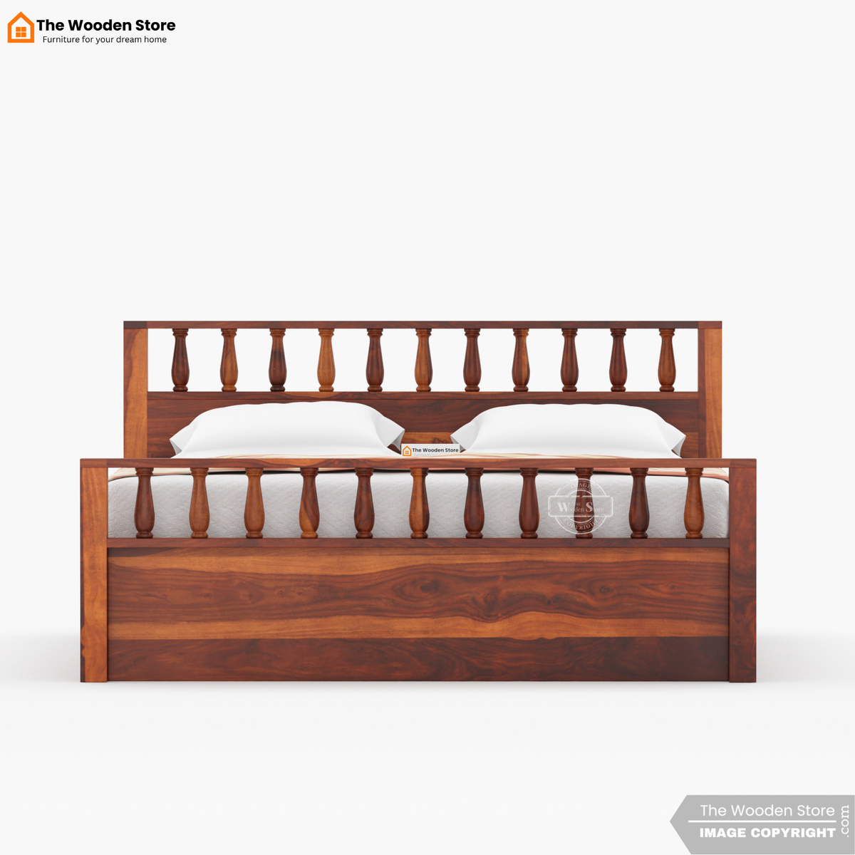 Albus Bed With Box Storage (King Size, Honey Finish)