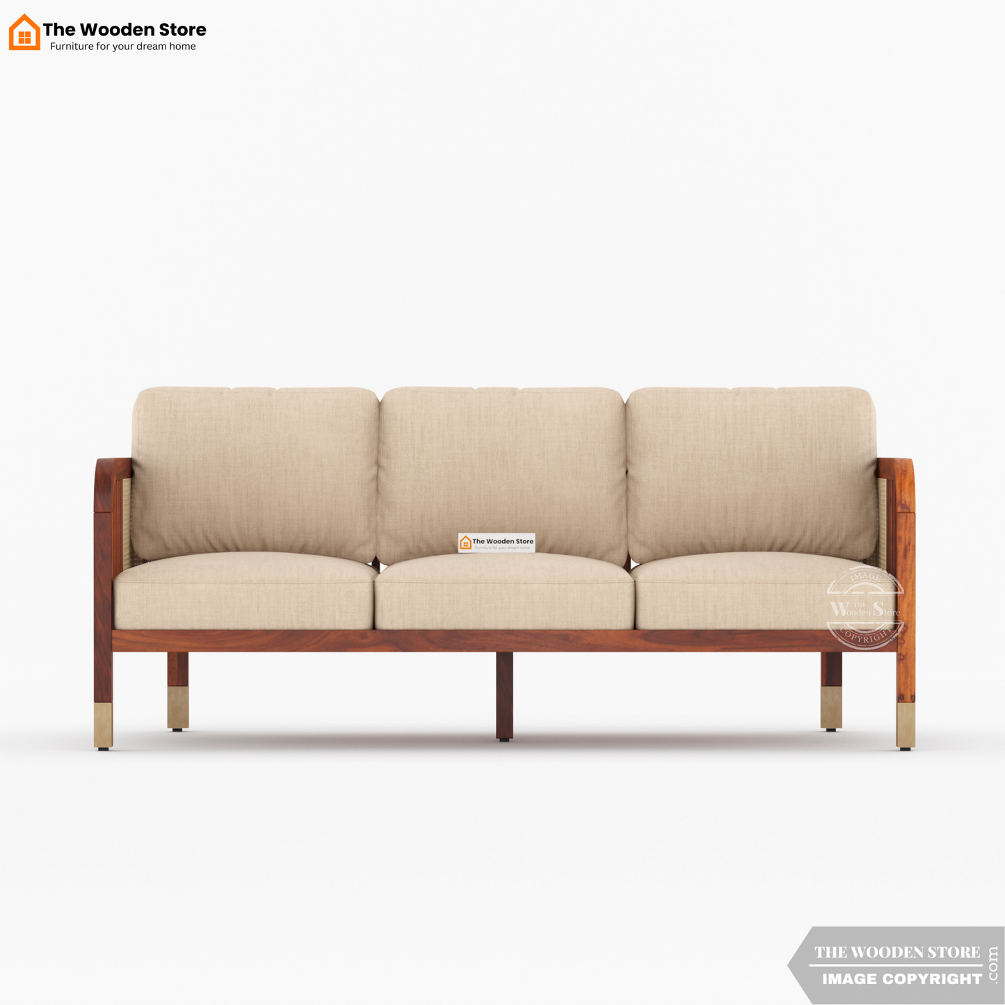 Petroski 3+1+1 Wooden Sofa Set With Cane (Honey Finish)