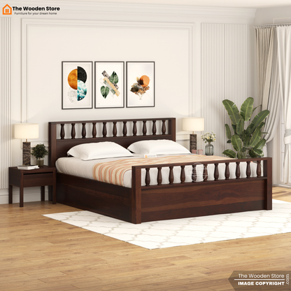 Albus Bed With Box Storage (King Size, Honey Finish)