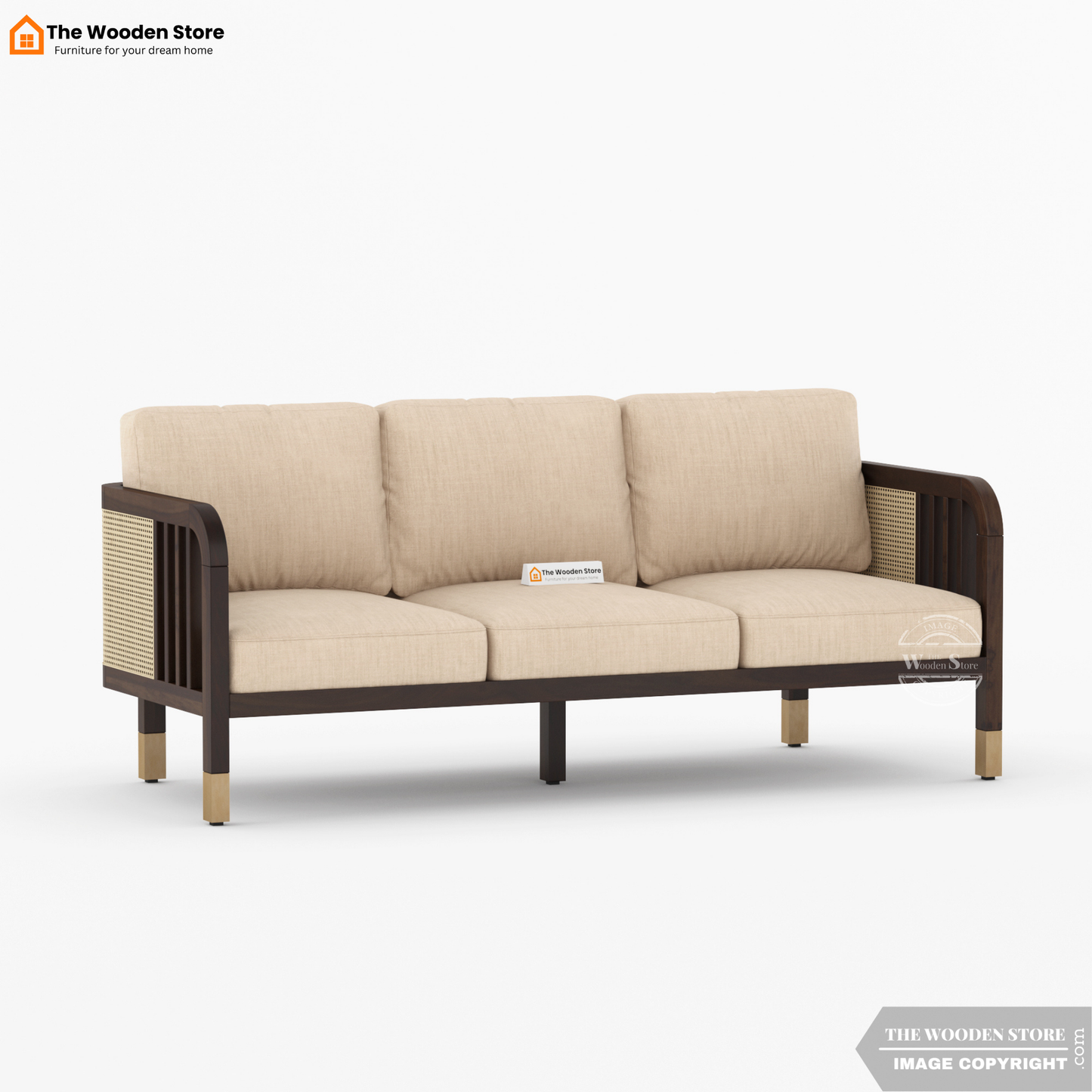 Petroski 3+1+1 Wooden Sofa Set With Cane (Walnut Finish)