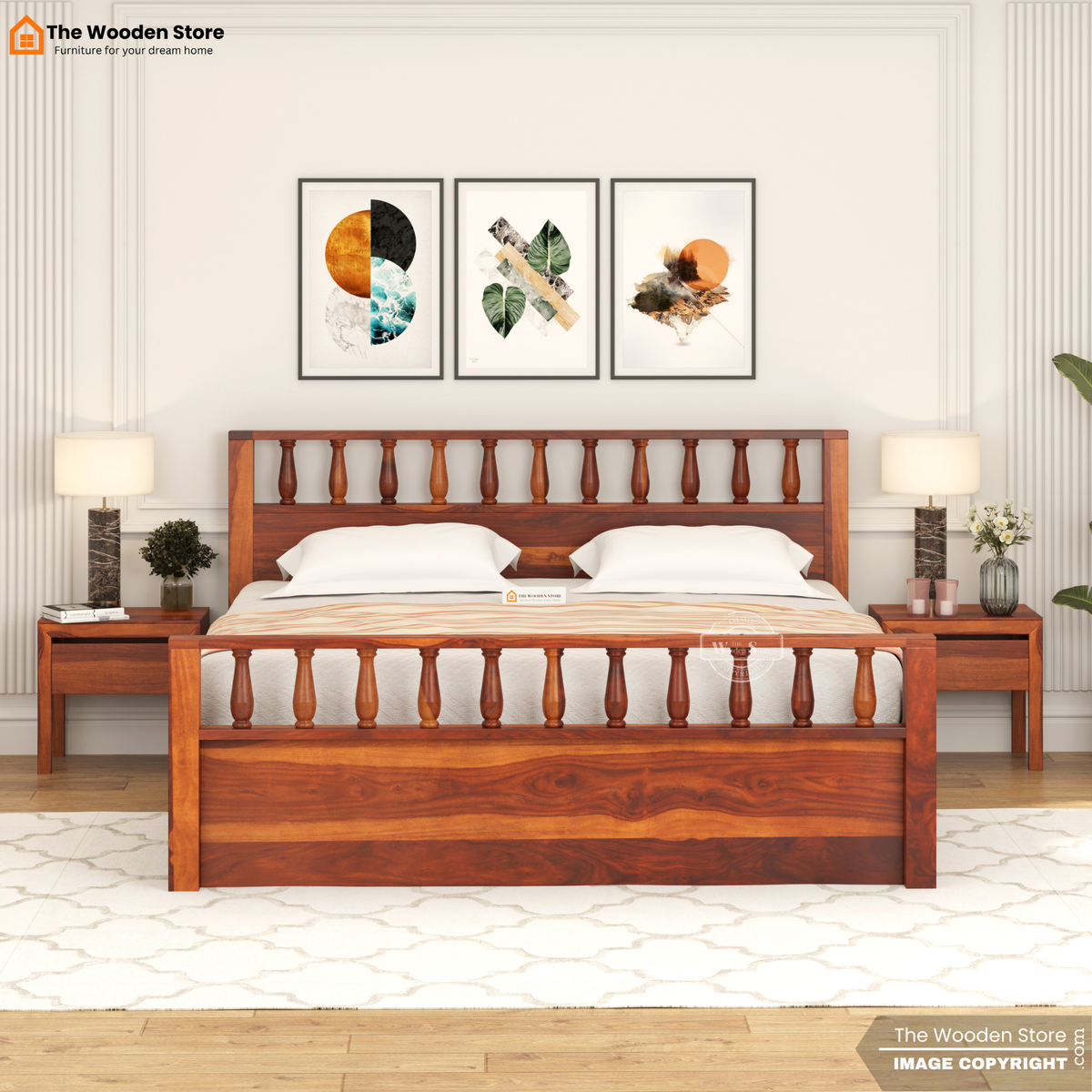 Albus Bed With Box Storage (King Size, Honey Finish)