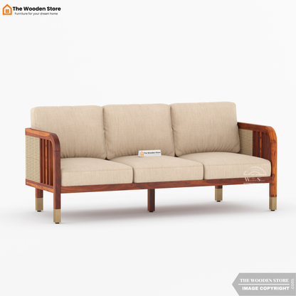 Petroski 3+1+1 Wooden Sofa Set With Cane (Honey Finish)