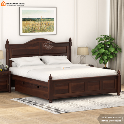 Boonville Bed with Drawer Storage (King Size, Walnut Finish)