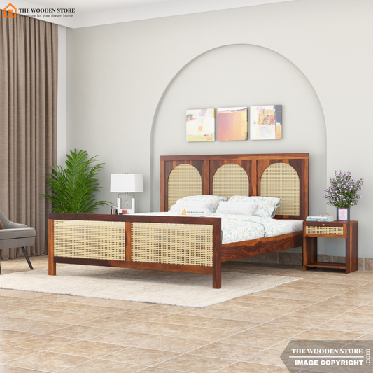 Olivia Double Bed Without Storage (King Size, Honey Finish)