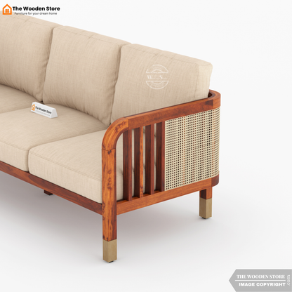 Petroski 3+1+1 Wooden Sofa Set With Cane (Honey Finish)