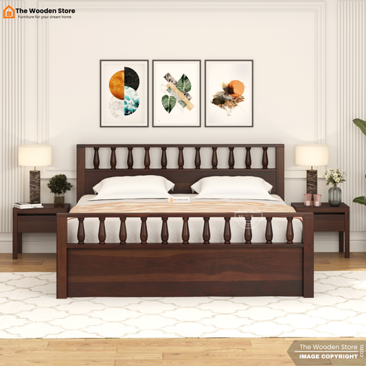 Albus Bed With Box Storage (Queen Size, Honey Finish)