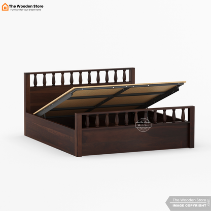 Albus Hydraulic Bed With Storage (King Size, Walnut Finish)