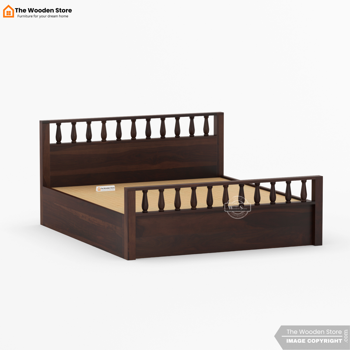Albus Hydraulic Bed With Storage (King Size, Walnut Finish)
