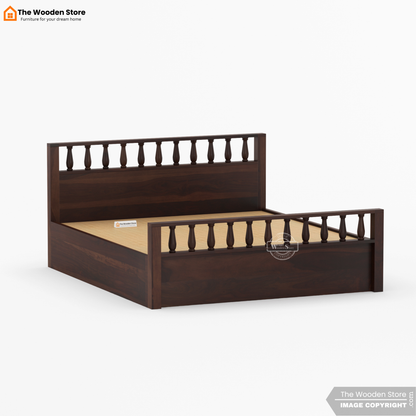 Albus Hydraulic Bed With Storage (King Size, Walnut Finish)